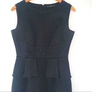 Tahari Mixed Material Black Peplum Dress